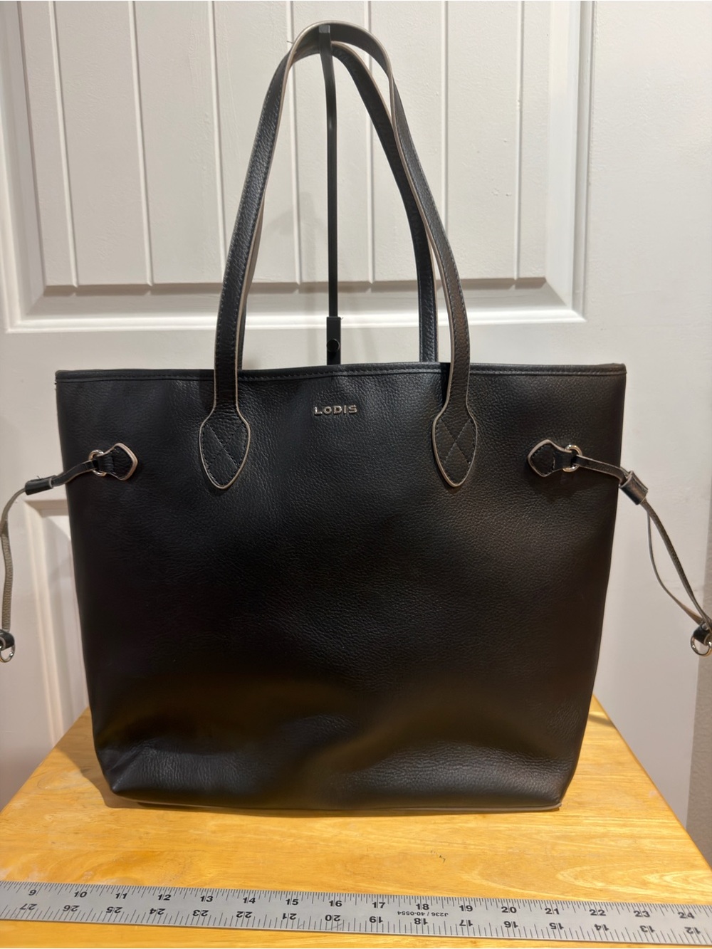 Lodis Bliss Black Leather Tote Bag Floral Wristlet Large Carryall Purse Travel